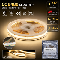 Bande lumineuse LED COB ultra-fine professionnelle pour la décoration d'armoires, éclairage linéaire, 480 LED/m, ruban LED super flexible, lampe LED DC24V