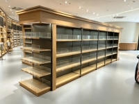 Système d'étagères gondoles en bois et acier double face personnalisé pour supermarché, présentoir pour magasin de proximité