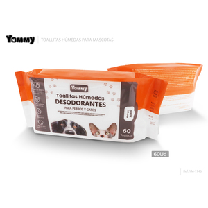 Salviette umidificate Yommy Pet, confezione da 60, deodoranti per cani e gatti - Product Image 1