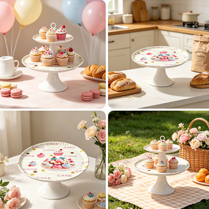 Bandeja de Postres de Melamina de 30 cm, Colorida, para Fiestas de Cumpleaños al Aire Libre, para Pasteles, Galletas, Frutas, <span class=keywords><strong>con</strong></span> Base Alta - Product Image 5