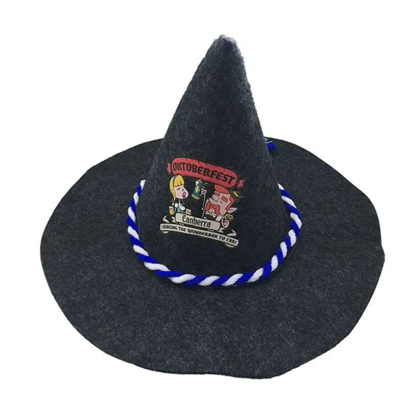 מותאם אישית למבוגרים אוקטוברפסט קישוטי אפור מודפס לוגו כובע בוואריה גרמנית הרגיש כובע לבירה פסטיבל