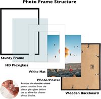 JCJMY Juego de 4 Marcos de Fotos Verticales Ligeros de 16x22 con 4 Paspartús (12x18 y 16x22) para Colgar en la Pared, Plexiglás, Paquete de 4, Negro