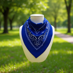 Pañuelo Cuadrado Angelina 54x54 cm, Algodón, Azul Zafiro, Diseño Floral, Multifuncional, Casual - Product Image 2