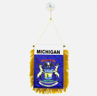 Bendera Gantung Jendela Maine, Bendera Mini Mobil, Spanduk Dekorasi Kaca Spion dengan Suction Cup & Spanduk Rumbai Emas