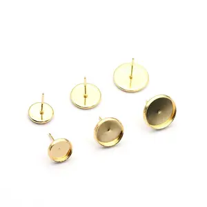 200pcs Hot Sell Stainless Steel Gold Plated Stud Earrings Cabochons Round Blank Base Setting DIY For Findings Jewelry Making