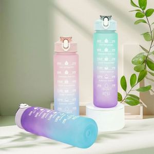 Wholesale Plastic Sport Gym BPA <b>Flip</b> <b>Top</b> Cover Drink Montivational Water <b>Bottle</b> <b>with</b> Straw - Product Image 3