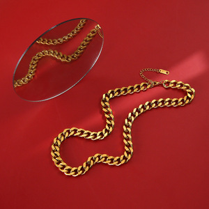 Modische Kubanische Hip-Hop Edelstahl-Halskette mit 18K Gold-Beschichtung für Männer und Frauen - Schlichte Kettenkette - Product Image 3