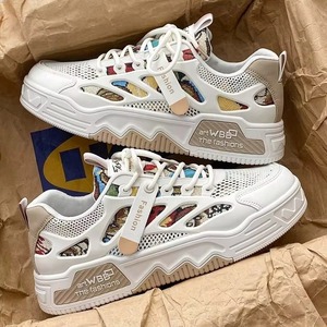 2025 New Arrival Custom Retro Style Men's Sneakers Breathable High Quality PU Insole Mesh <b>Height</b> <b>Increasing</b> Lace-Up White - Product Image 2