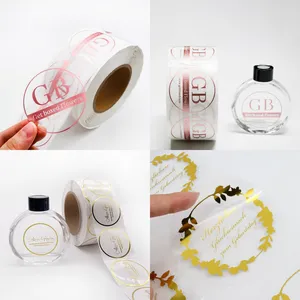 Custom Roll Logo Printing Adhesive Waterproof Gold Foil Clear Vinyl Logo Label Transparent Stickers For Packaging