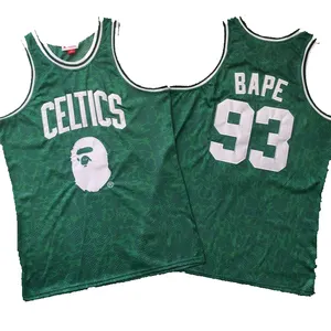 卸売 bape制服-グリーンセルティックスユニフォームメンズバスケットボールジャージー93 # BAPEグリーン高品質刺Embroideryジャージー