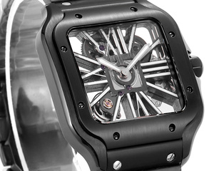 Fashionable And Elegant Automatic Mechanical <b>Watch</b> Fully Hollowed Out Dial Quick Detachable Strap Matte Black Plated <b>Case</b> - Product Image 4