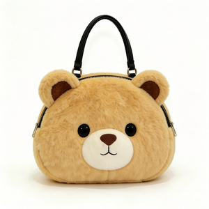Bolso de mano de peluche con forma de oso, Bolso de peluche suave de oso Teddy, Bolso tote de peluche con cara de oso adorable, Bolso de mano con cara de oso esponjosa - Product Image 5
