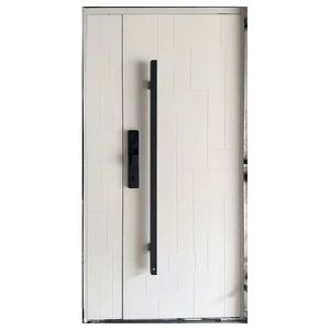 <span class=keywords><strong>Porte</strong></span> d'entrée intelligente de luxe moderne Prima, en aluminium et acier blanc, avec design géométrique en blocs, pour villa - Product Image 2