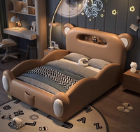 Lit rembourré confortable pour enfants sur le thème des dessins animés avec escalier coulissant et barrière de sécurité - Ensemble de meubles pour chambre d'enfant, d'école et d'hôtel