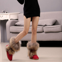 Bottes d'Hiver Fourrées en Vrai Raton Laveur Grandes Tailles pour Femmes, Bottes Décontractées Chaudes en Cuir Véritable pour la Neige 2020