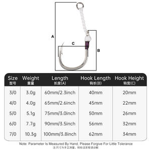 Hameçons <span class=keywords><strong>de</strong></span> pêche TEASER HK044 3/0 4/0 5/0 6/0 7/0, hameçons simples en <span class=keywords><strong>fer</strong></span> robuste, hameçons d'assistance pour jigging en eau salée - Product Image 2