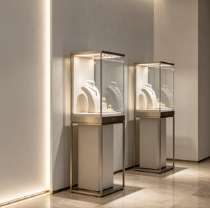 Vitrine à bijoux ronde en <span class=keywords><strong>bois</strong></span> avec plateau coulissant, comptoir de présentation de bijoux, armoire de présentation de bijoux, kiosque - Product Image 1