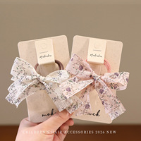 Élastiques à cheveux doux de style coréen, en tissu floral fait main, pour enfants, avec double nœud pour queue de cheval, bandeau mignon, élastique à cheveux