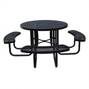 Ensemble de table et chaises de salle à manger d'extérieur, table de pique-nique en acier robuste, table de restaurant, jardin, terrasse, mobilier d'extérieur au design moderne - Product Image 2