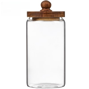 M Thủy Tinh Thực Phẩm Lưu Trữ Jar Với Gỗ Nắp Kín Kín Rõ Ràng <span class=keywords><strong>Container</strong></span> Cho Hạt Cà Phê Hạt Gia Vị Kẹo Chống Ẩm Lưu Trữ - Product Image 6