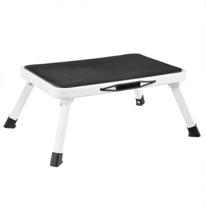Folding <b>Step</b> <b>Stool</b> 38x26x17.5cm Steel Plastic Black White Portable Indoor Outdoor Use - Product Image 2