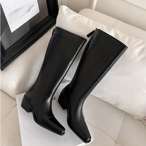 Zapatos de Tacón Medio Grueso, Hechos a Mano, Impermeables, Antideslizantes, con Punta Cuadrada, de Color Sólido, Elegantes, Largos, Retro, Casuales y a la Moda - Product Image 1