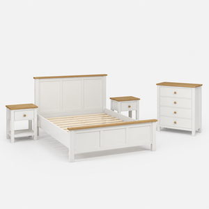 White Painted <b>Oak</b> Bedroom Set - Export Wooden Furniture Solid <b>Oak</b> Platform Bed Queen Size Wood <b>Frame</b> Assemblable Bedroom - Product Image 3