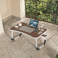 Table de lit multifonctionnelle réglable et pliable pour ordinateur portable, marron clair, en métal et imitation bois, avec tiroir et port de chargement USB, pour la maison et le bureau