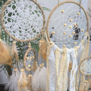 <span class=keywords><strong>Attrape</strong></span>-rêves Art Déco fait main avec plumes blanches et tenture murale féerique perlée au prix de gros - Product Image 3