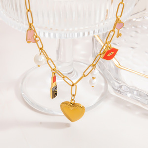 Collier en acier inoxydable avec pendentif en forme de cœur, chaîne de clavicule, bijoux cadeau - Product Image 1