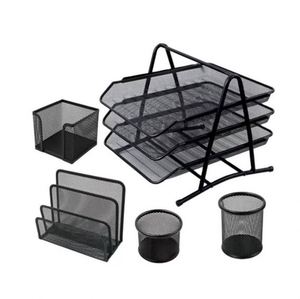Metal <b>Desk</b> Organizer Office <b>Desk</b> <b>Set</b> 5 Desktop Accessories Includes File Paper Tray Mail Letter Organizer Pen Cup - Product Image 1