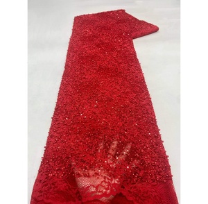 Nouveau Tissu en Dentelle Africaine de Haute Qualité Écologique de 5 Yards avec Broderies de Perles et Paillettes <span class=keywords><strong>Chantilly</strong></span> pour Robes Femme – <span class=keywords><strong>Prix</strong></span> de Gros - Product Image 6