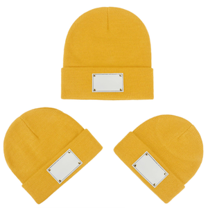 2024 unisexe personnalisé bébé enfant adulte hiver à revers tricot chapeaux imprimé grande étiquette en cuir vierge bonnets casquettes chaudes avec <span class=keywords><strong>18</strong></span> couleurs - Product Image 4