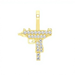 10K Vergoldeter Iced UZI Pistolen-Anhänger mit einzigartigem Naturstein im Brillantschliff, Schwertform, trendige Hip-Hop Custom Charms - Product Image 1