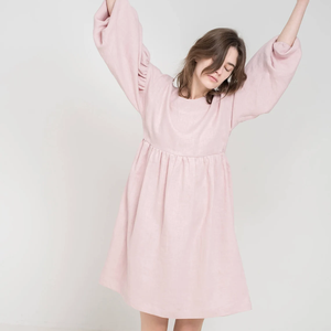 <span class=keywords><strong>Robe</strong></span> midi en <span class=keywords><strong>lin</strong></span> ultra doux pour femmes grandes tailles, style babydoll, manches longues bouffantes, col rond, coupe ample et décontractée pour silhouettes généreuses - Product Image 5