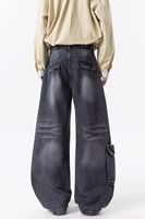 Jean en denim personnalisé pour homme, coupe ample, jambe large, cargo, couture incurvée, délavage vintage, style streetwear hip-hop, taille mi-haute, pantalon d'automne