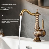 Robinet de lavabo en cuivre sculpté de style antique, en céramique, style chinois vintage, pour eau chaude et froide, à encastrer sous le plan.