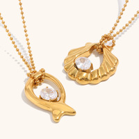 Kalung Liontin Cangkang Ikan Berlapis Emas 18K dari Baja Tahan Karat dengan Desain Stylish dan Unik untuk Wanita