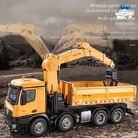 Camion RC électrique en alliage HN 1538 1:14 2.4G 26CH avec grue montée, grappin à bois et benne basculante, véhicule de construction jouet pour les 8-13 ans