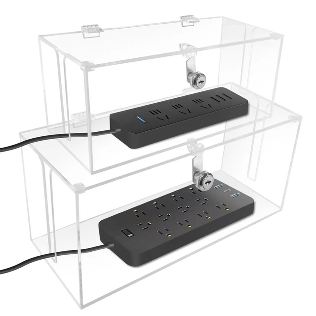 Custom Clear Cable Management Box With Lock Acrylic Cable Storage Box Power Strip Cover Wire Storage Acrylic Cable Organizer Box