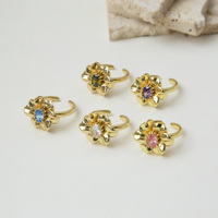 Bague Fleur de Tournesol en Or Délicat avec Zircon, Anneau Ouvert Scintillant à Pierres Colorées, Bijou Tendance pour Femme