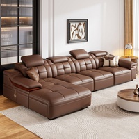 Ensemble de canapés multifonctionnels en cuir véritable de luxe moderne, 1, 2, 6, 7 places, canapé d'angle combiné en cuir, canapé en L de grande taille