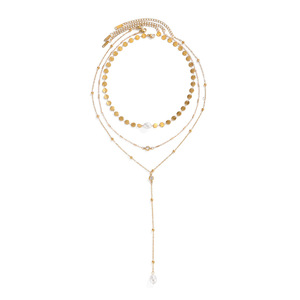 Collar Lariat con Capas Doradas para Mujer, Cadena en Y de Acero Inoxidable con Perla de Imitación y Circonia - Product Image 5