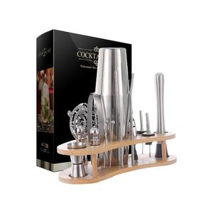 Ensemble de shaker à <span class=keywords><strong>mojito</strong></span> en acier inoxydable 04 avec support en bambou pour boisson mixte, ensemble de shaker à <span class=keywords><strong>cocktail</strong></span> en bois, <span class=keywords><strong>kit</strong></span> d'outils de bar en acier inoxydable - Product Image 1