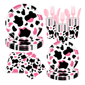 Cow Print Party Supplies <b>Disposable</b> <b>Plates</b> Cups Napkins Set For Birthday Celebration - Product Image 1