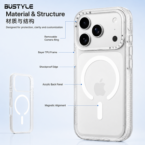 Funda Magnética Anti-amarillamiento para Teléfono Celular, Imprimible con UV, Anillo <span class=keywords><strong>de</strong></span> Cámara Desmontable, Base Acrílica Transparente Anti-decoloración para Diseños Personalizados - Product Image 4