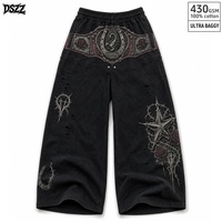 Pantalon de survêtement ultra ample 430GSM avec panneau latéral Thorn, imprimé métallique, effet vieilli, délavage vintage, rivets gunmetal, style streetwear, OEM ODM