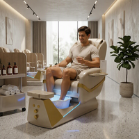 Fauteuil de pédicure électrique de luxe avec spa pour les pieds, lumière ambiante LED, table de massage inclinable en cuir PU pour salon de beauté et spa des ongles