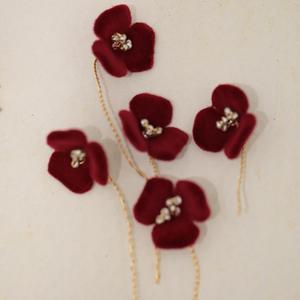 Retro <strong>Burgundy</strong> New Bride Headdress Ancient Style <strong>Hair</strong> <strong>Accessories</strong> Elegant Flowers <strong>Hair</strong> Comb <strong>Hair</strong> Clip Earrings Set - Product Image 4
