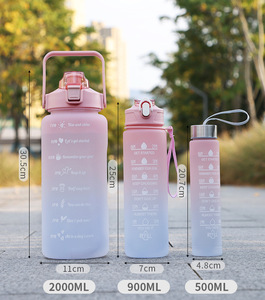 ขวดน้ำ3อิน1 2000มล. 900มล. 500มล. ขวดน้ำ2L ไล่ระดับสีขวดน้ำพลาสติกฝ้าแบบพกพาพร้อมหลอด - Product Image 5